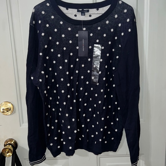 NWT Tommy Hilfiger navy polka dotted sweater sz XL - Picture 2 of 3